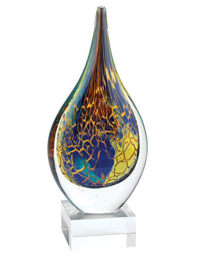 13" Blue and Yellow Murano Glass Modern Abstract Tabletop Sculpture