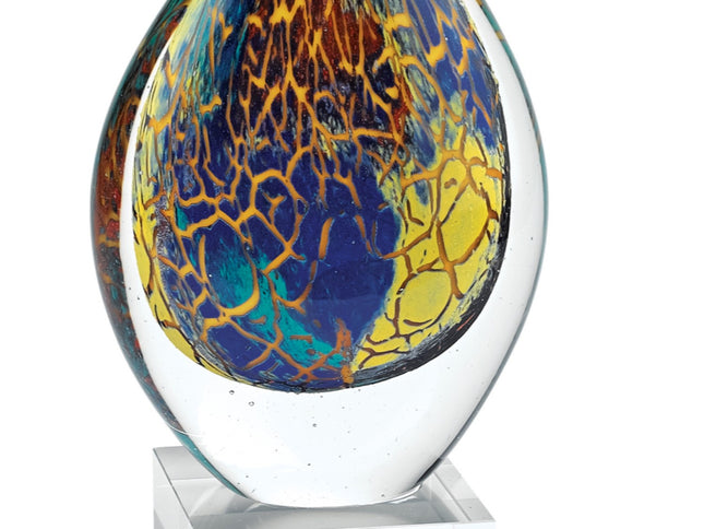 13" Blue and Yellow Murano Glass Modern Abstract Tabletop Sculpture