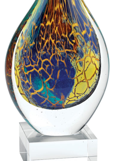 13" Blue and Yellow Murano Glass Modern Abstract Tabletop Sculpture