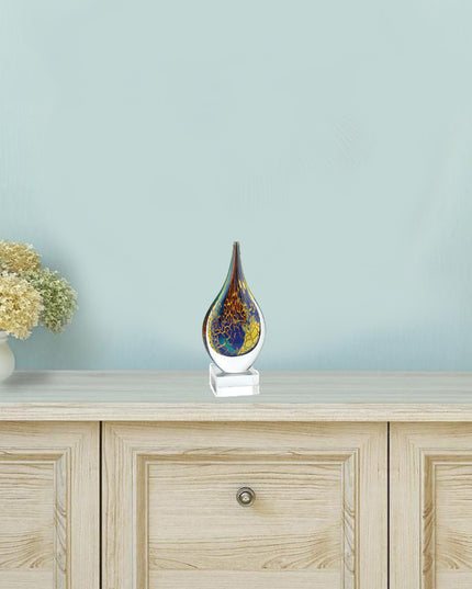 13" Blue and Yellow Murano Glass Modern Abstract Tabletop Sculpture