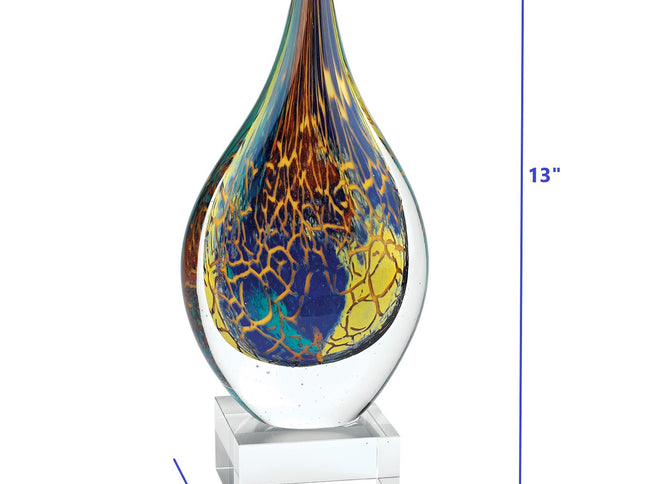 13" Blue and Yellow Murano Glass Modern Abstract Tabletop Sculpture