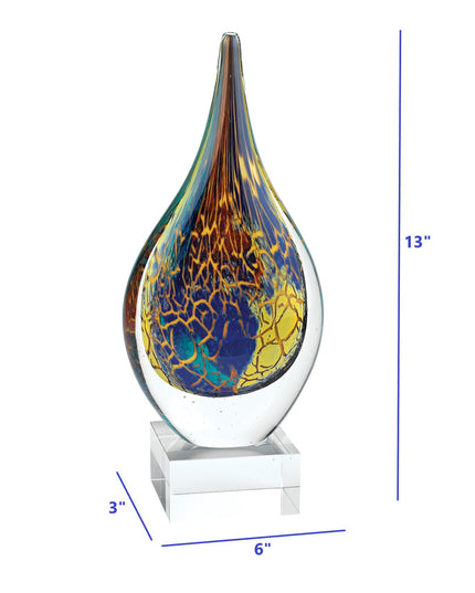 13" Blue and Yellow Murano Glass Modern Abstract Tabletop Sculpture