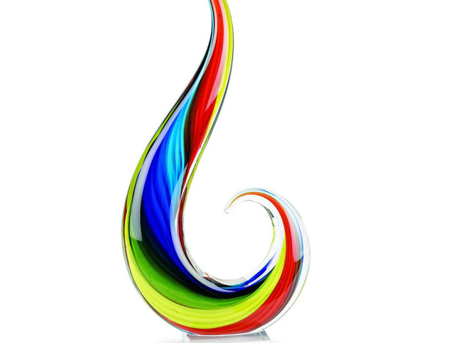 17" Blue and Red Murano Glass Modern Abstract Tabletop Sculpture