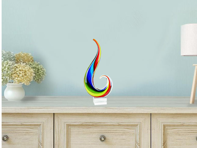 17" Blue and Red Murano Glass Modern Abstract Tabletop Sculpture