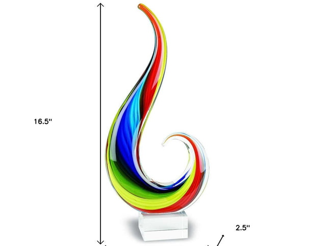 17" Blue and Red Murano Glass Modern Abstract Tabletop Sculpture