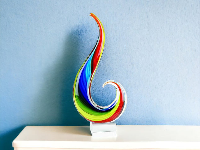 17" Blue and Red Murano Glass Modern Abstract Tabletop Sculpture