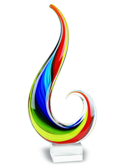 12" Clear Red Blue Yellow Murano Glass Modern Abstract Tabletop Sculpture