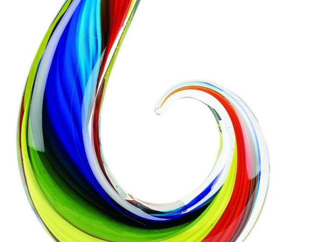 12" Clear Red Blue Yellow Murano Glass Modern Abstract Tabletop Sculpture