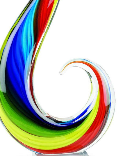 12" Clear Red Blue Yellow Murano Glass Modern Abstract Tabletop Sculpture