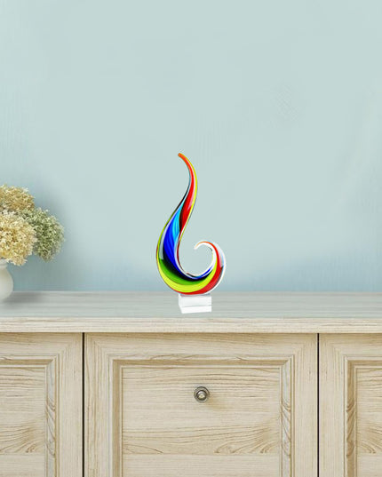 12" Clear Red Blue Yellow Murano Glass Modern Abstract Tabletop Sculpture