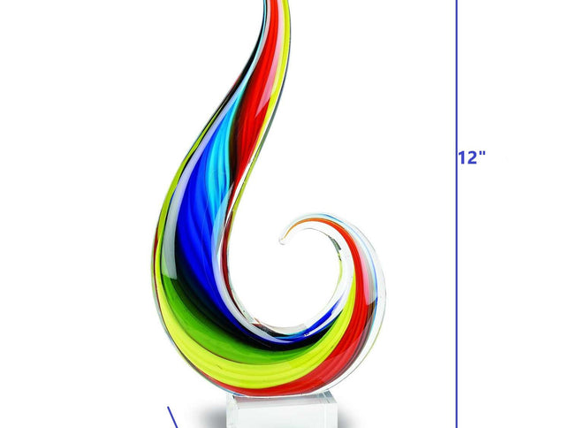 12" Clear Red Blue Yellow Murano Glass Modern Abstract Tabletop Sculpture