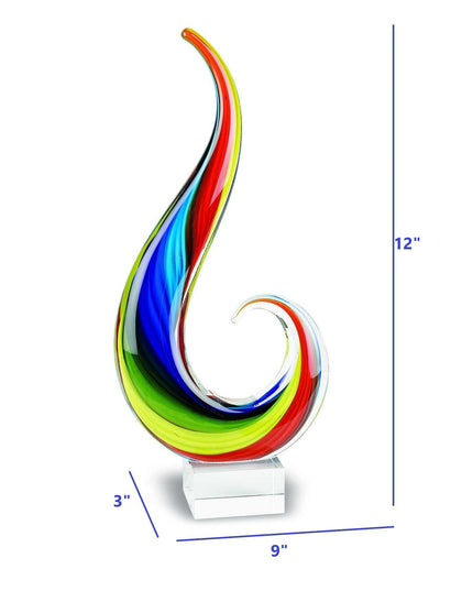12" Clear Red Blue Yellow Murano Glass Modern Abstract Tabletop Sculpture