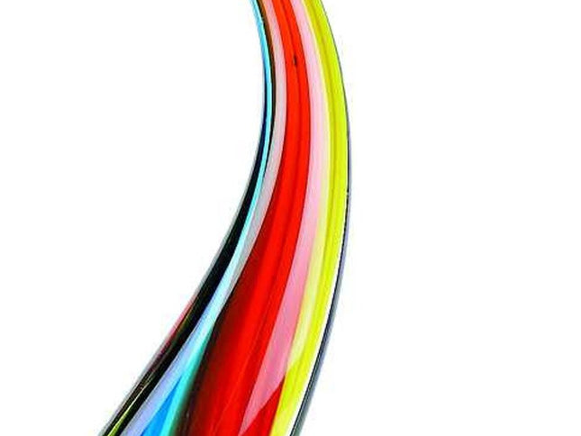 12" Clear Red Blue Yellow Murano Glass Modern Abstract Tabletop Sculpture