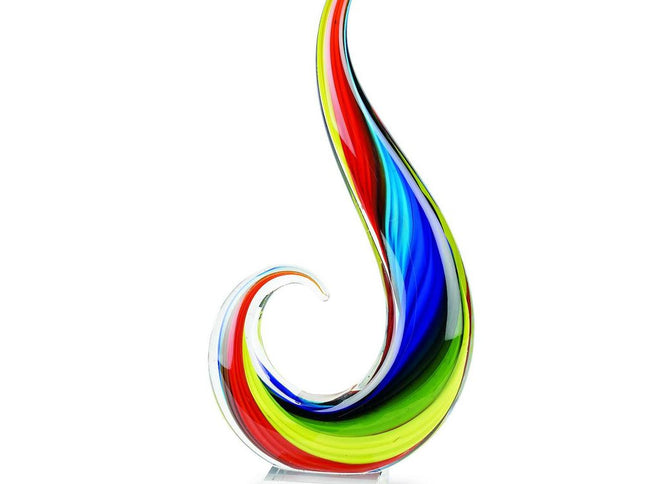 12" Clear Red Blue Yellow Murano Glass Modern Abstract Tabletop Sculpture