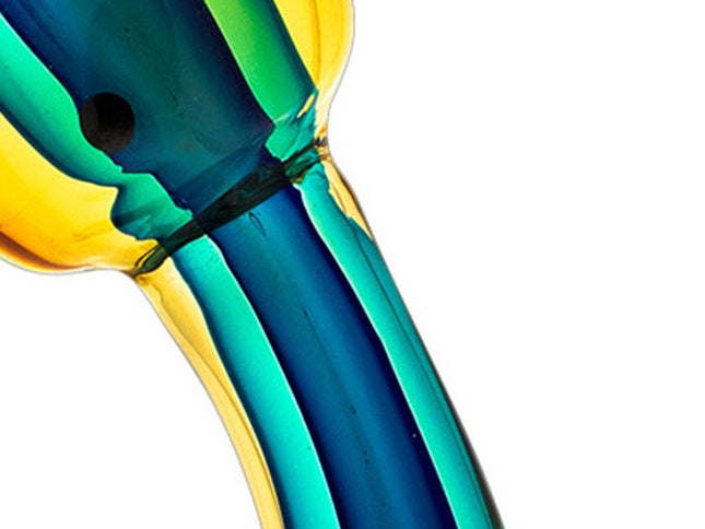 12" Clear Yellow Green Black Murano Glass Cat Figurine Tabletop Sculpture