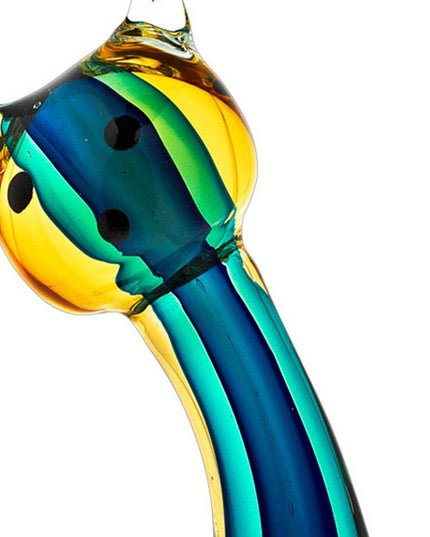 12" Clear Yellow Green Black Murano Glass Cat Figurine Tabletop Sculpture