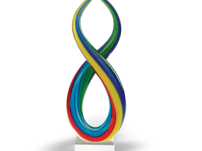 16" Clear Red Blue Yellow Murano Glass Modern Abstract Tabletop Sculpture