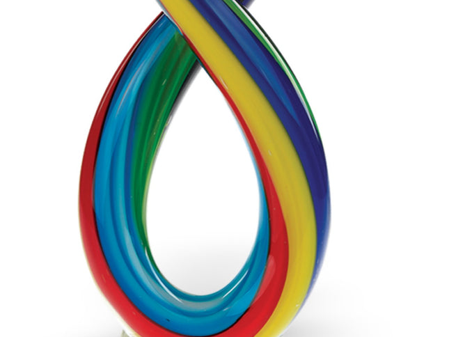 16" Clear Red Blue Yellow Murano Glass Modern Abstract Tabletop Sculpture