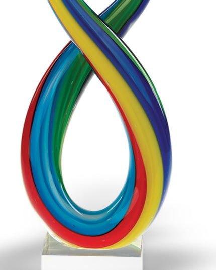 16" Clear Red Blue Yellow Murano Glass Modern Abstract Tabletop Sculpture