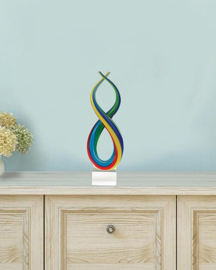 16" Clear Red Blue Yellow Murano Glass Modern Abstract Tabletop Sculpture