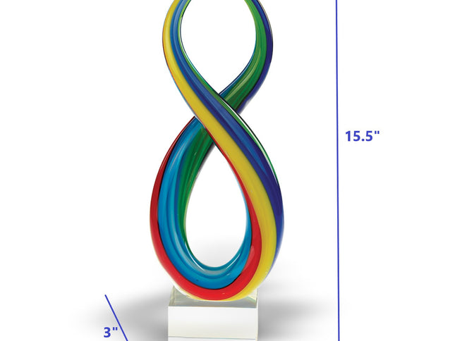 16" Clear Red Blue Yellow Murano Glass Modern Abstract Tabletop Sculpture