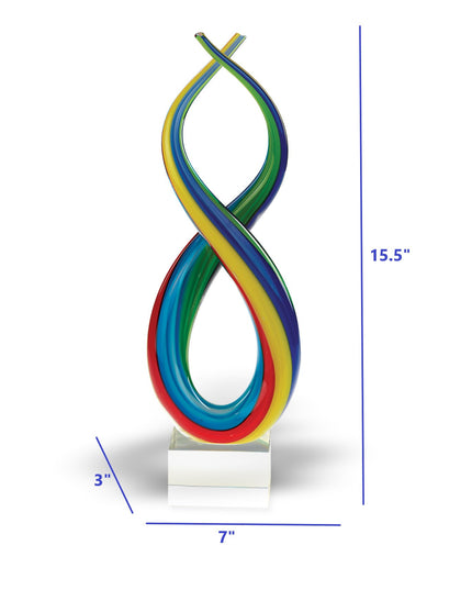 16" Clear Red Blue Yellow Murano Glass Modern Abstract Tabletop Sculpture