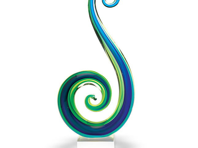 16" Blue and Green Murano Glass Modern Abstract Tabletop Sculpture