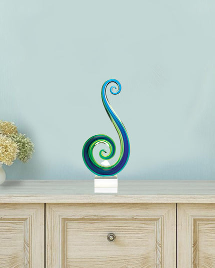 16" Blue and Green Murano Glass Modern Abstract Tabletop Sculpture