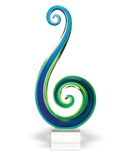 16" Blue and Green Murano Glass Modern Abstract Tabletop Sculpture