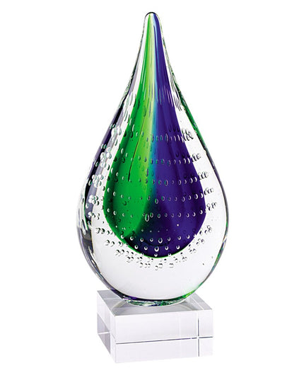 9" Clear Blue and Green Murano Glass Modern Abstract Tabletop Sculpture