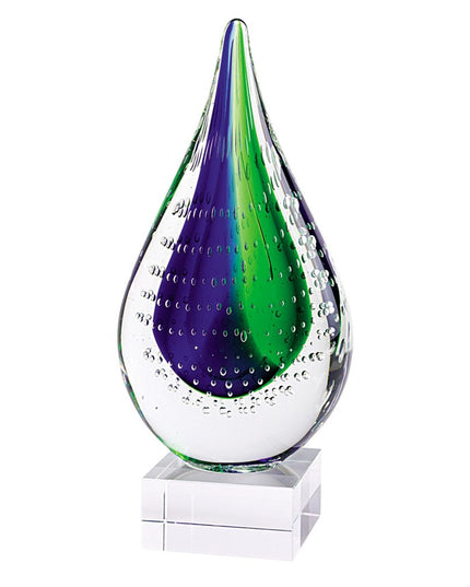 9" Clear Blue and Green Murano Glass Modern Abstract Tabletop Sculpture