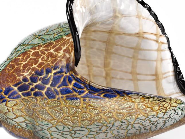 10" Gold Blue Green White Murano Glass Conch Shell Tabletop Sculpture