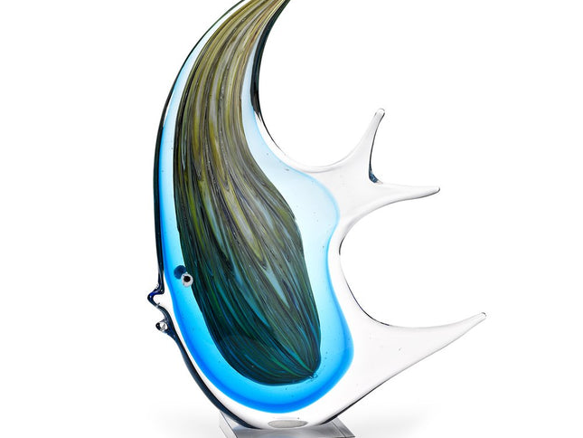 17" Blue Murano Glass Fish Figurine Tabletop Sculpture