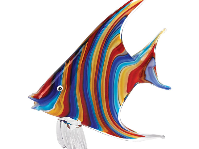 9" Blue and Red Murano Glass Fish Figurine Tabletop Sculpture