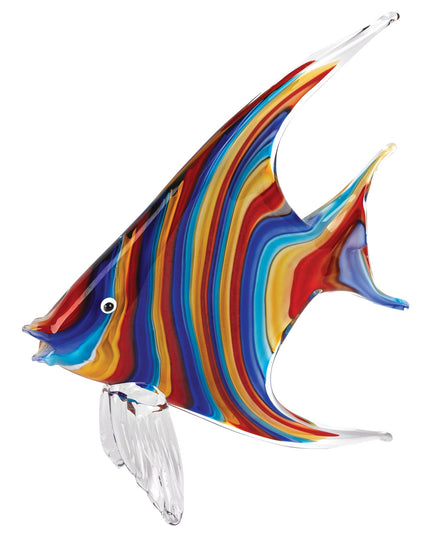 9" Blue and Red Murano Glass Fish Figurine Tabletop Sculpture