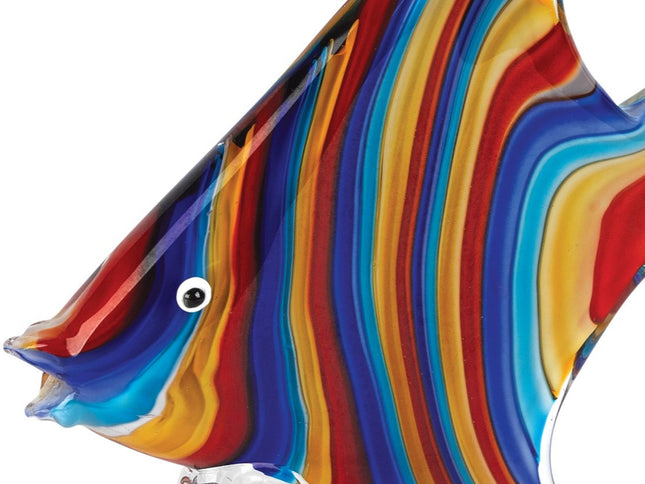 9" Blue and Red Murano Glass Fish Figurine Tabletop Sculpture