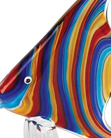 9" Blue and Red Murano Glass Fish Figurine Tabletop Sculpture