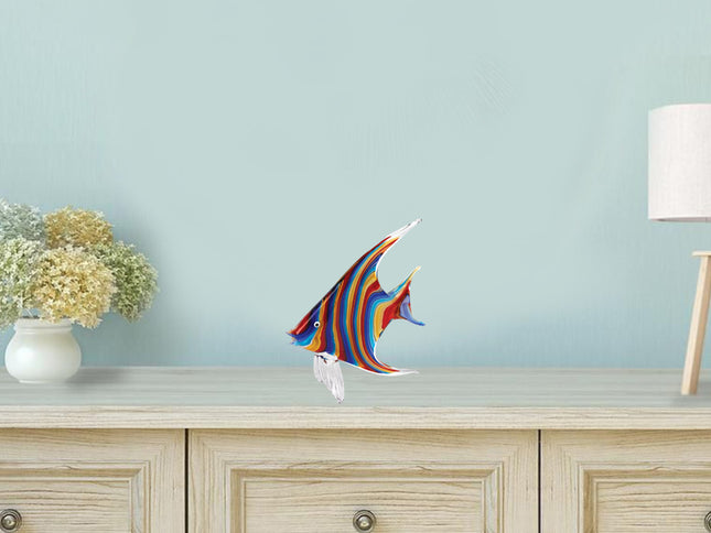 9" Blue and Red Murano Glass Fish Figurine Tabletop Sculpture