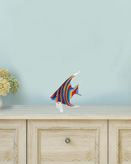 9" Blue and Red Murano Glass Fish Figurine Tabletop Sculpture