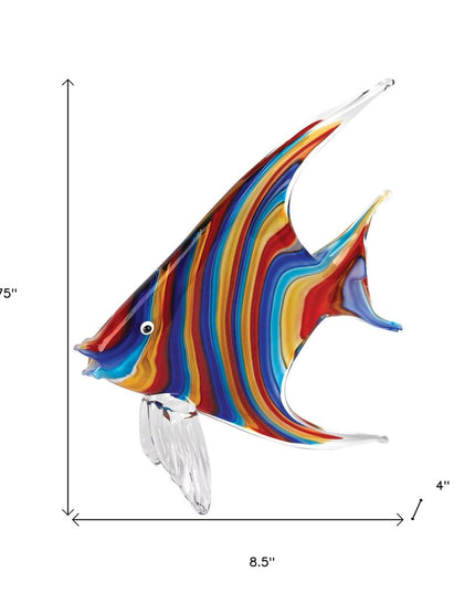 9" Blue and Red Murano Glass Fish Figurine Tabletop Sculpture