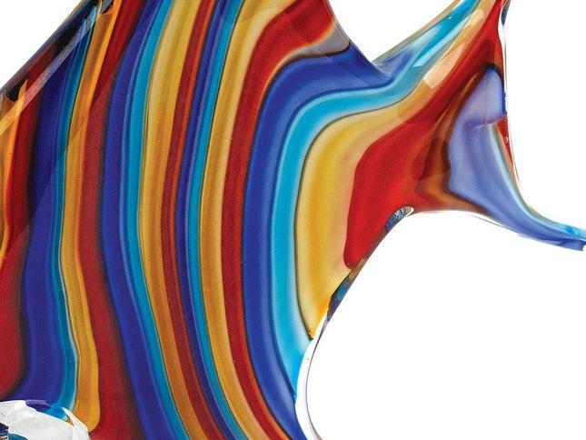 9" Blue and Red Murano Glass Fish Figurine Tabletop Sculpture