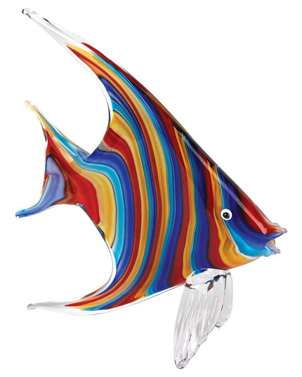 9" Blue and Red Murano Glass Fish Figurine Tabletop Sculpture