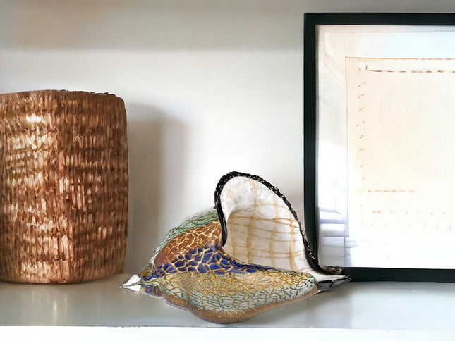 5" Gold Blue Green White Murano Glass Figurine Tabletop Sculpture