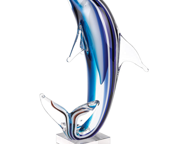 14" Blue Murano Glass Dolphin Figurine Tabletop Sculpture