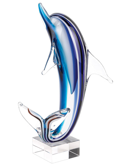 14" Blue Murano Glass Dolphin Figurine Tabletop Sculpture