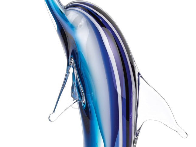 14" Blue Murano Glass Dolphin Figurine Tabletop Sculpture