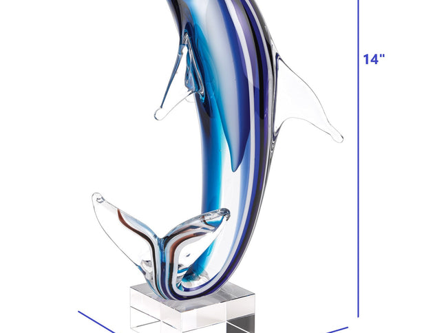 14" Blue Murano Glass Dolphin Figurine Tabletop Sculpture