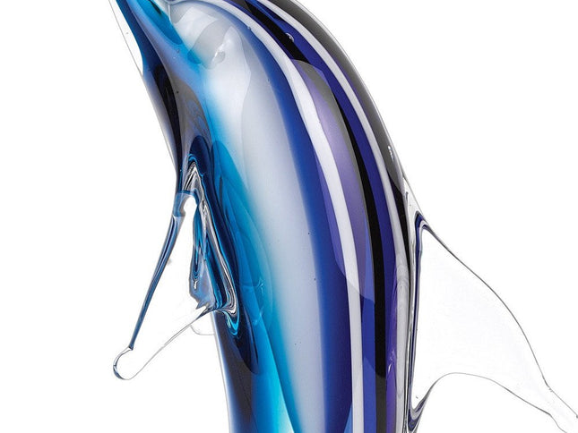 14" Blue Murano Glass Dolphin Figurine Tabletop Sculpture