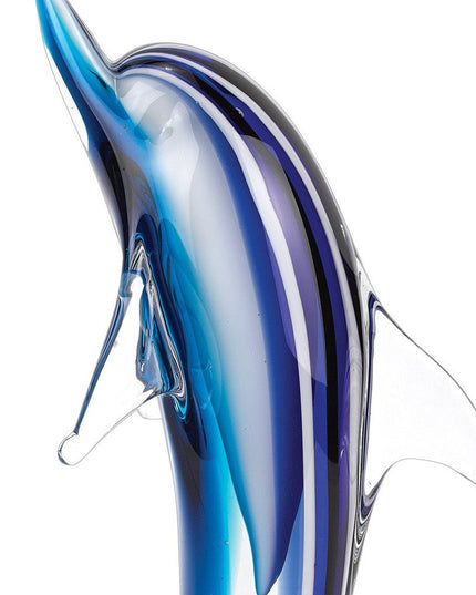 14" Blue Murano Glass Dolphin Figurine Tabletop Sculpture