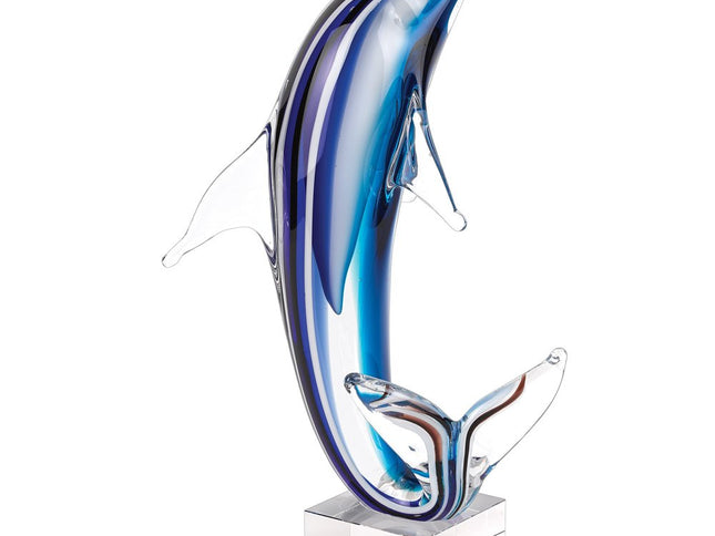 14" Blue Murano Glass Dolphin Figurine Tabletop Sculpture
